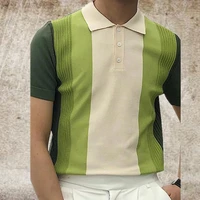 summer fashion men short sleeve slim polo shirt vintage pattern print patchwork knit polo shirt men casual button lapel pullover