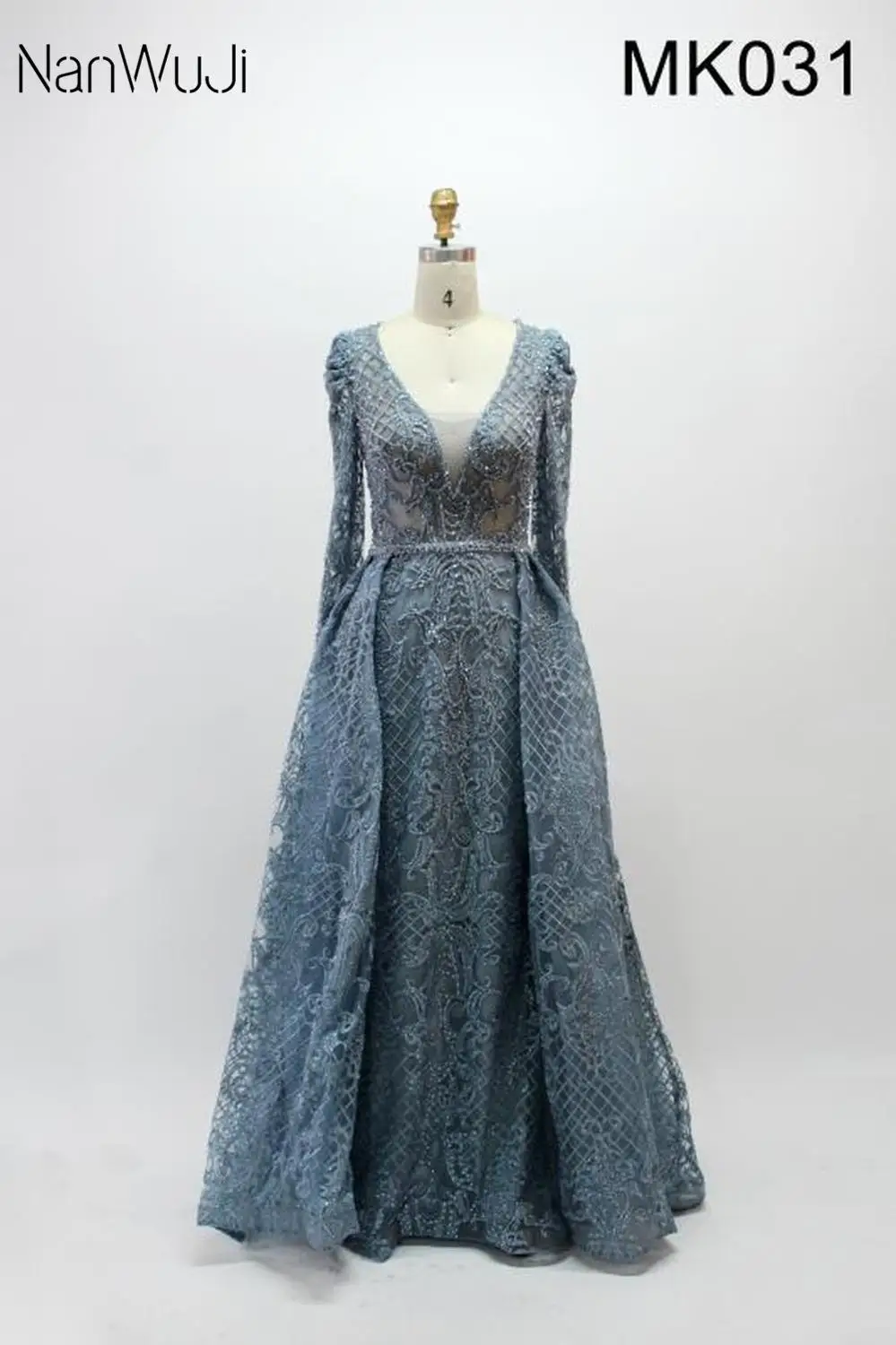 

In stock Blue Black Long Sleeves V-Neck Evening Dresses 2019 Real Photo Luxury Sexy Diamond Dubai Evening Gowns MK031