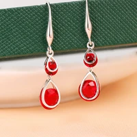 water drop earrings female long earrings with diamond ruby earrings fashion net red burst ear jewelry s925 sterling silver women