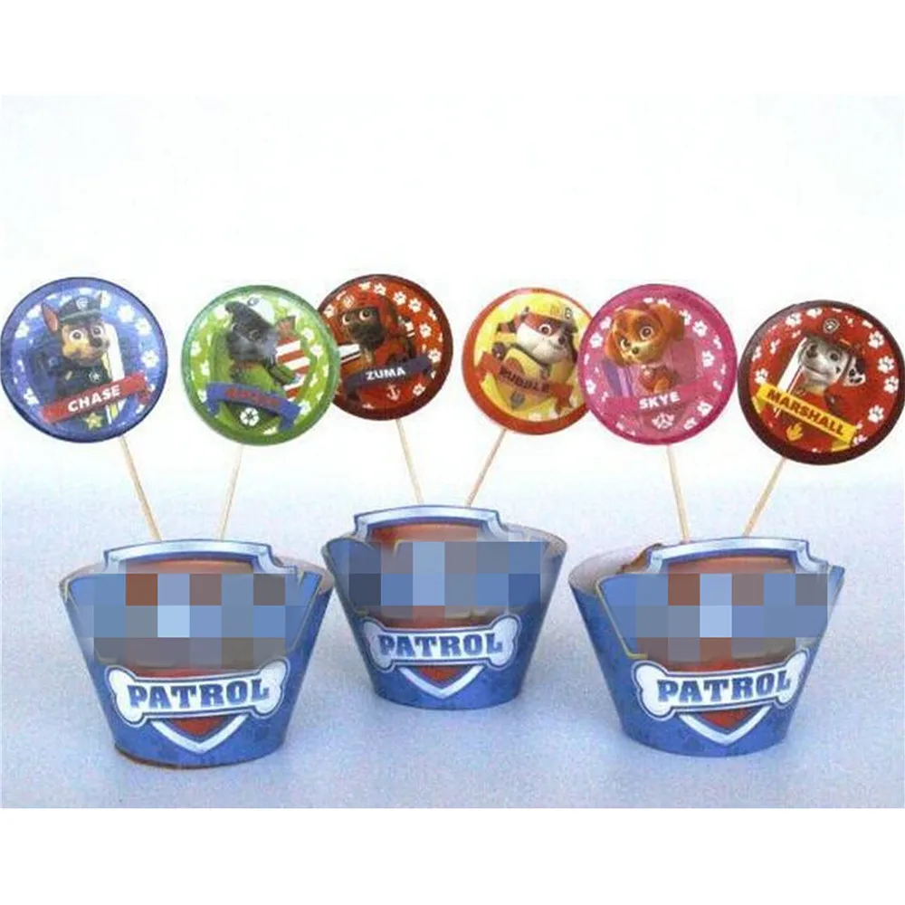 Cake Topper 12set Из мультфильма «Щенячий патруль» для дня рождения украшения, товары для вечеринки для маленьких мальчиков посуда скатерть тарелки чашки баннеры подарки с рисунками из мультфильма «Щенячий патруль» Детские сувениры - Цвет: Cake Topper 12set
