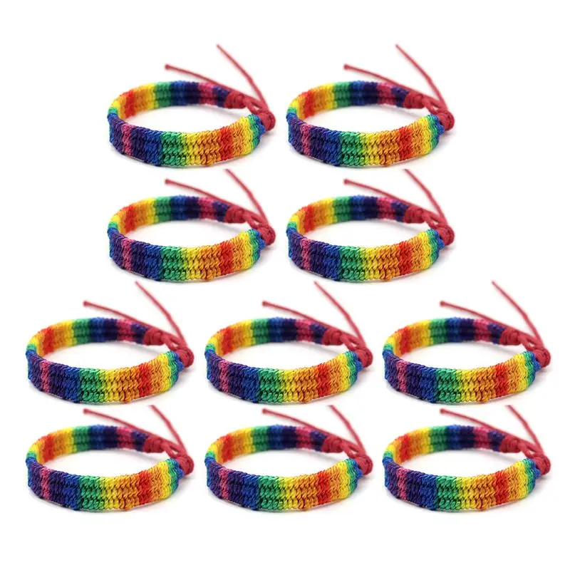 

Y1UE 10Pc Rainbow LOVE Pride Bracelet Handmade Braided Friendship String Bracelet Gay & Lesbian Adjustable Size Lover Jewelry