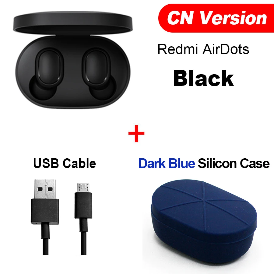 CN Cabl Dk Blue Case Оригинальные беспроводные наушники Xiaomi Redmi Airdots TWS, наушники с громкой связью, голосовое управление, Bluetooth 5,0, шумоподавление, управление AI - Цвет: CN Cabl Dk Blue Case
