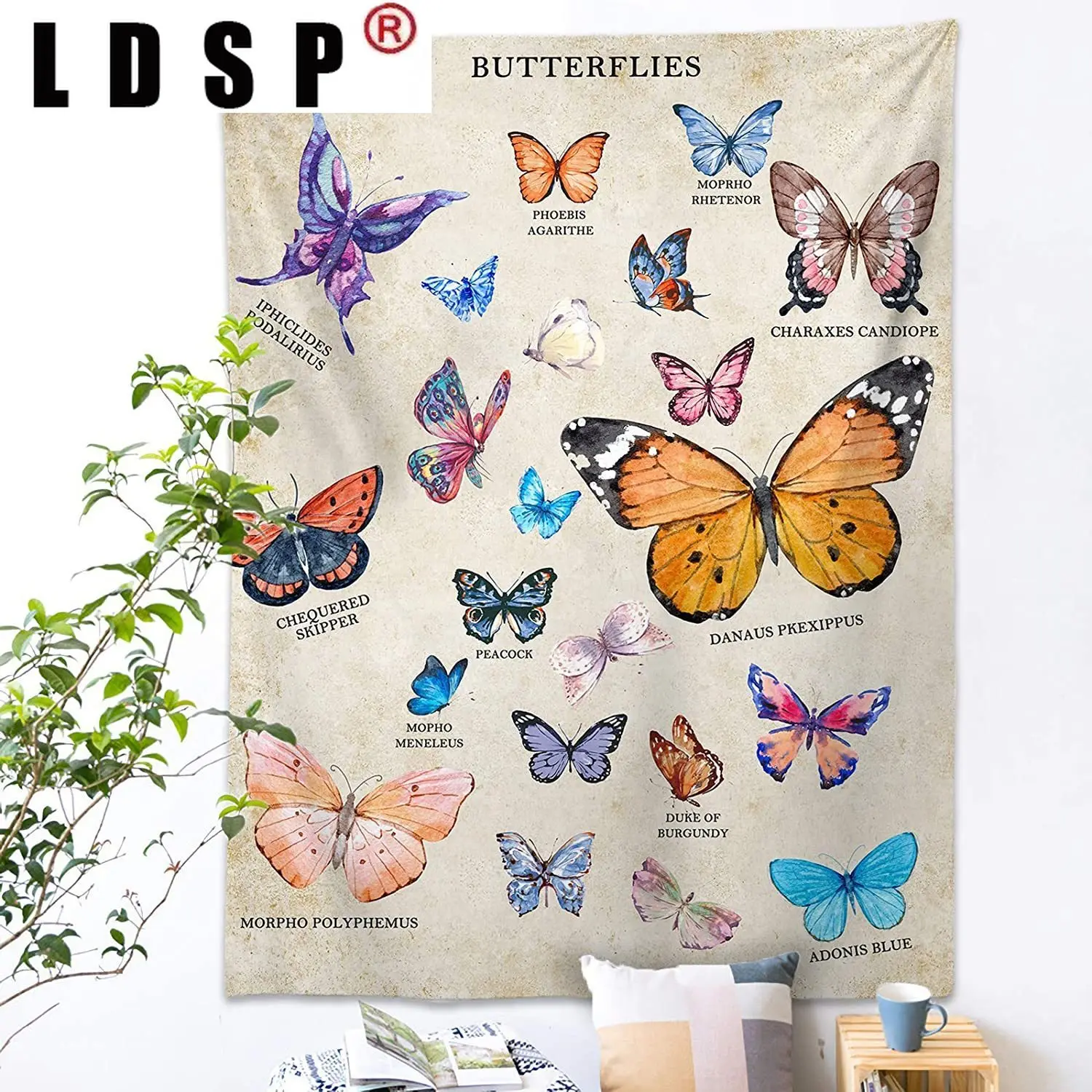 

LDSP Tapestry Butterfly Wall Hanging Fabric Mural Background Cloth Wall Rugs Towel Beach Blanket Dorm Living Home Decor