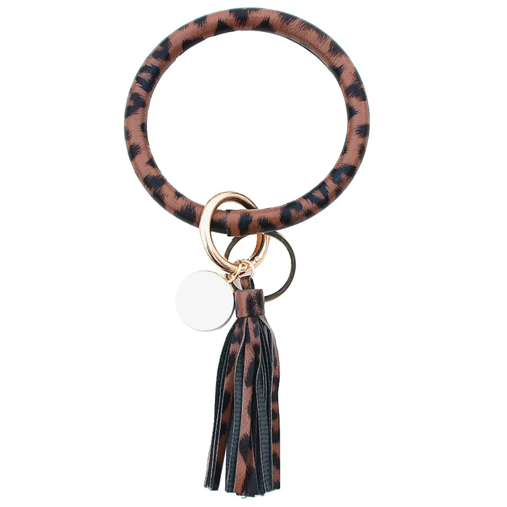 Модный тренд большой кожаный браслет круглый брелок с кисточками кольцо