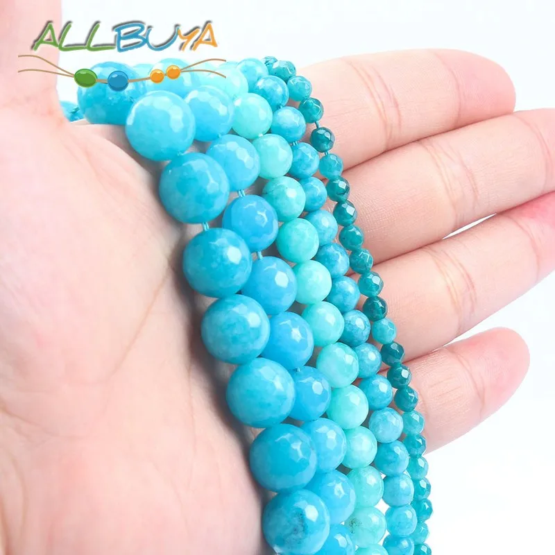 Натуральные каменные бусины синего цвета халцедона, круглой формы с гранями, размером от 4 до 12 мм, для создания украшений, браслетов и минералов в стиле DIY.