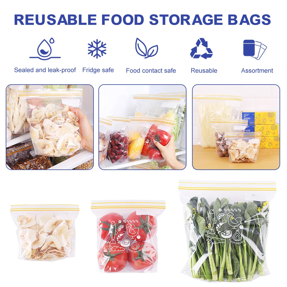 

15Pcs PEVA Silicone Food Storage Bag Reusable Freezer Bag Leakproof Top Zip Lock Bags Kitchen Organizer Fresh-keeping Bag