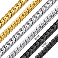 u7 stainless steel cuban links snake chain necklace goldblack tone 6mm8mm 18 30 inch n08 1