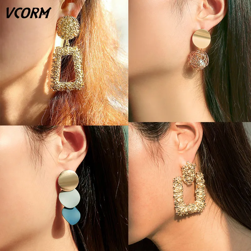 Новое винтажное золото большие серьги заявление геометрической формы свисающие