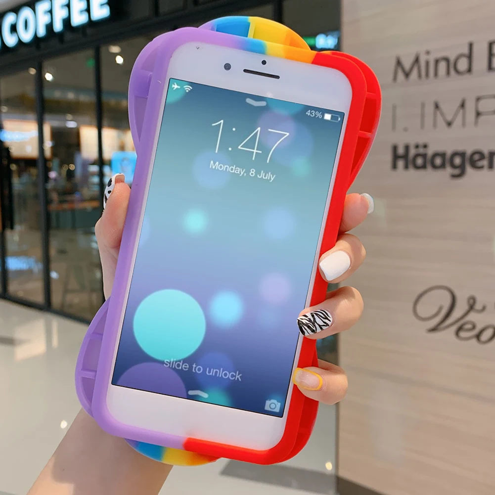 Funda de silicona para iPhone 11 12 Pro, juguete Antiestr&eacute;s con burbujas, funda para tel&eacute;fono-4