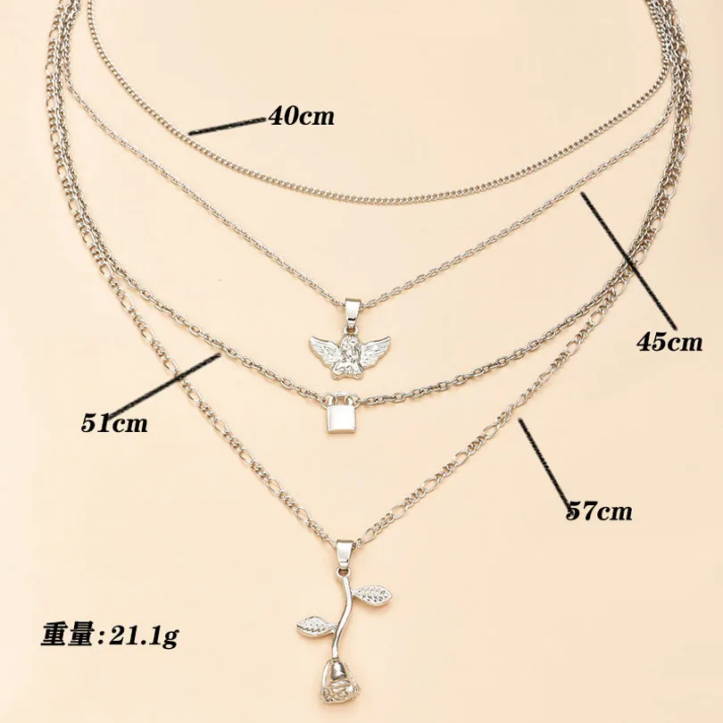 Многослойные женский Ангел замок подвеска Чокер-ожерелье в стиле панк розовое