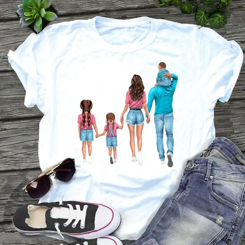 

Women lovely sweet 2021 new Graphic family love mom mother Cartoon Print Short Sleeve Female Clothes Tops Tees Tshirt T-Shirt
