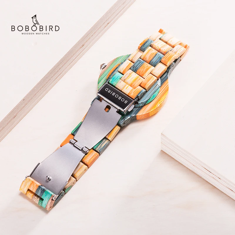 BOBO BIRD Couple watch Wooden Clock ペアウォッチ Fashion Color Wood Quartz Wrist Watch Best Gift For Wife With Box zegarek damski