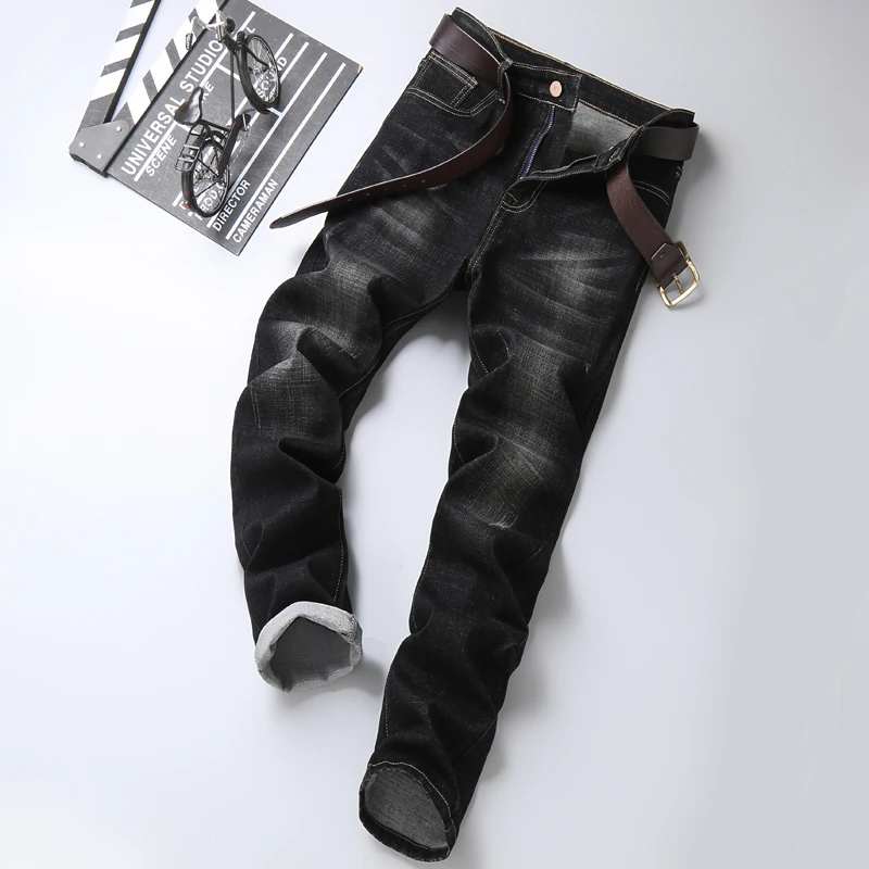 

2020 Autumn New Cat Whiskers Scratched White Jeans Men Fashion Regular Fit Stretch Jean Trousers Blue Black Brand Pants