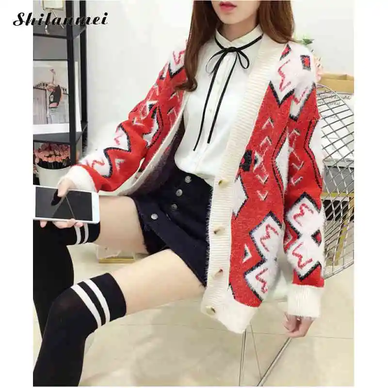 

Korean Sweater Women Loose Cardigan Coat Casual Winter Knitted 2019 Fashion Sweater Jacket Cute Sweet Girl Cardigan Coat Jumper