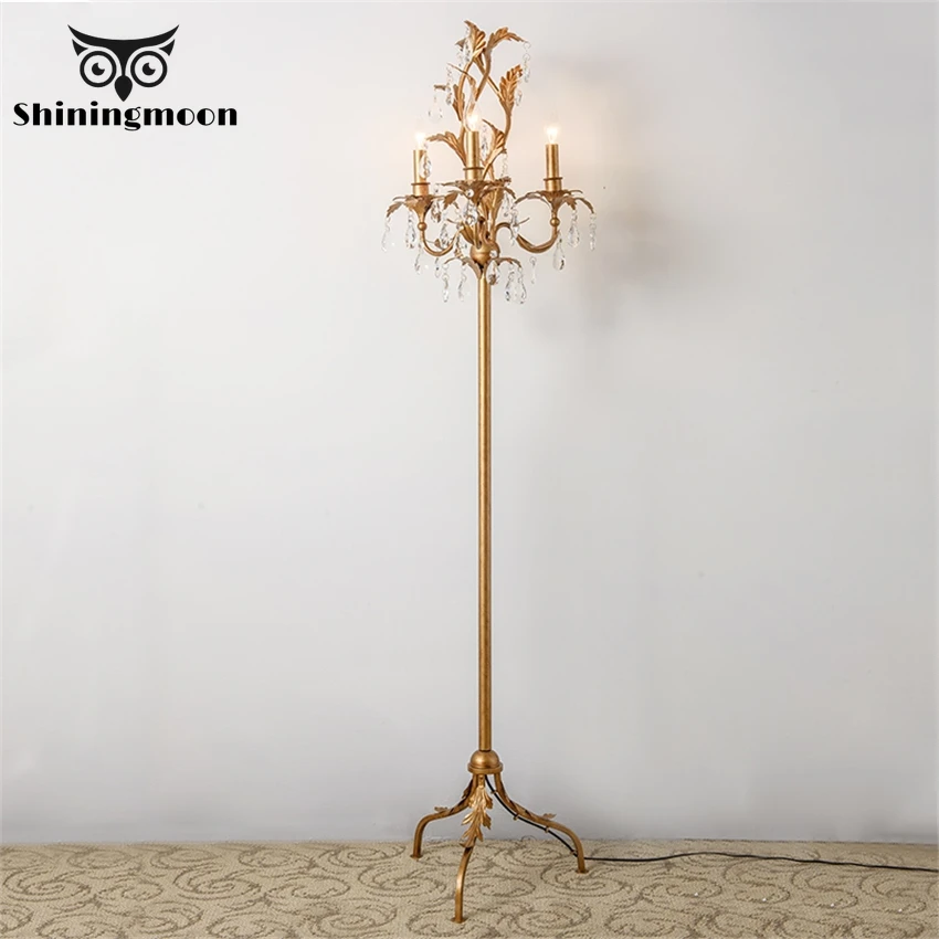 

French Luxury Bedroom Bedside Floor Lamp Retro Crystal Gold Hotel Cafe Decor Floor Lights Free LED Standing Lamp for Living Room