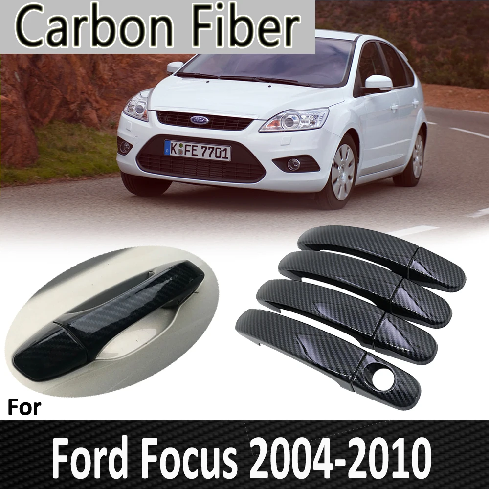 Black Carbon Fiber for Ford Focus 2 MK2 MK2.5 2004 2005 2006 2007 2009 2010 Door Handle Cover Sticker DecorationsCar Accessories