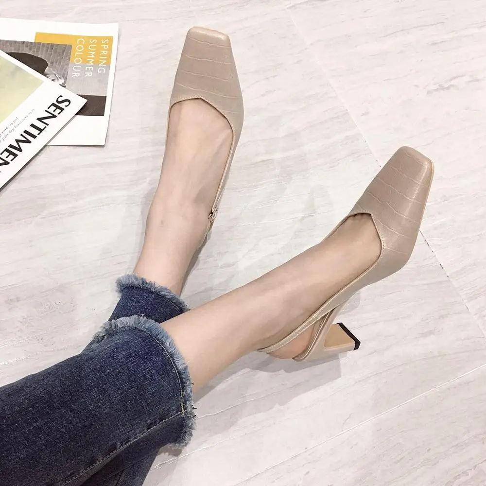 Сандалии Женские однотонные на высоком каблуке босоножки без задника с пряжкой