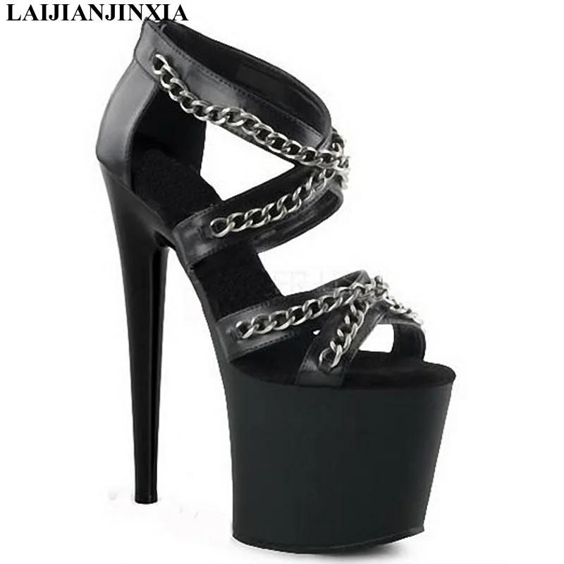 New special offer unique metal chain bag with black temptation stage 20 cm high heel Dance Shoes