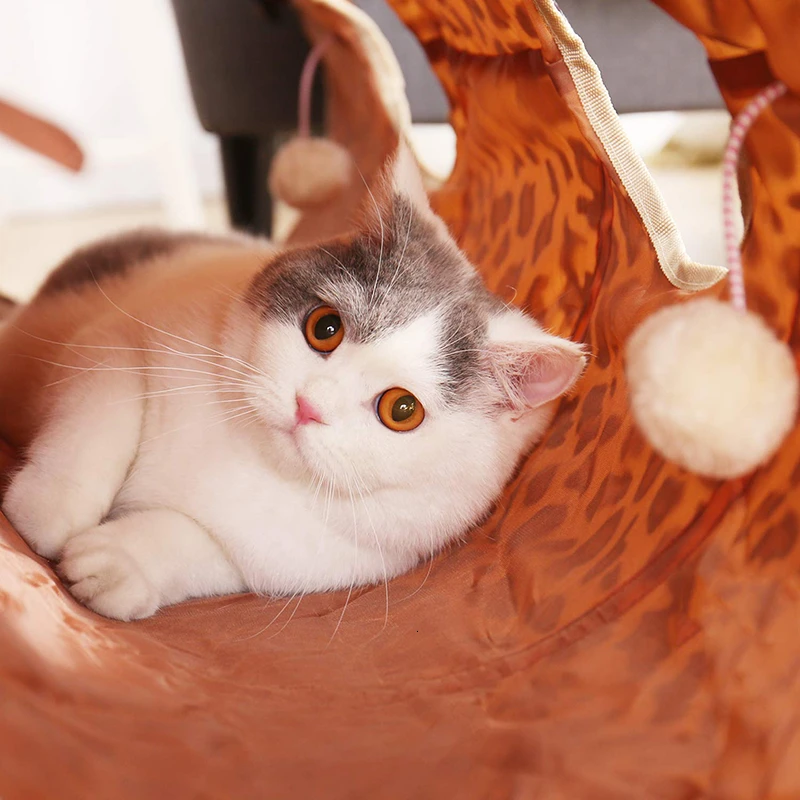 MESNUG Леопардовый принт Кошка Туннель Peek Hole короткие плюшевые портативный складной мягкий котенок игрушки с висячим пушистым шариком прочный