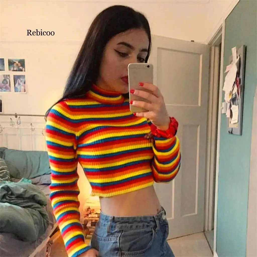 

Женская футболка с длинным рукавом и круглым вырезом, контрастных цветов