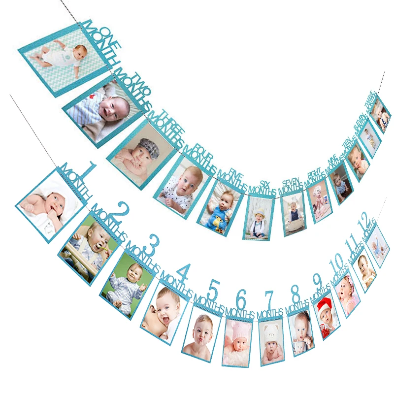 Розовое золото 12 месяцы фоторамка баннер 1-й декорации с днем рождения первый