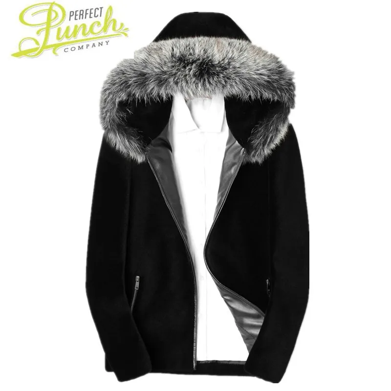 

Winter Coat Sheep Shearling Jacket Men Real Fox Fur Collar Warm Outwear Mens 100% Wool Coats Chaqueta LSY088046 MY1707
