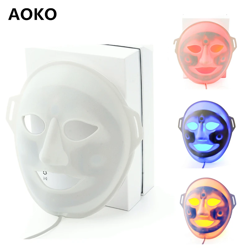Аоко светодиодный фотон лицевая маска 3 цвета для лечения прыщей омоложения кожи