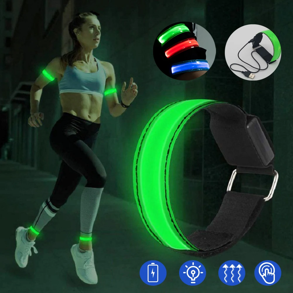 

Night Running LED Armband USB Rechargeable Outdoor Sports Safety Belt Bracelet Reflective Warning Belt Adjustable for Men Women