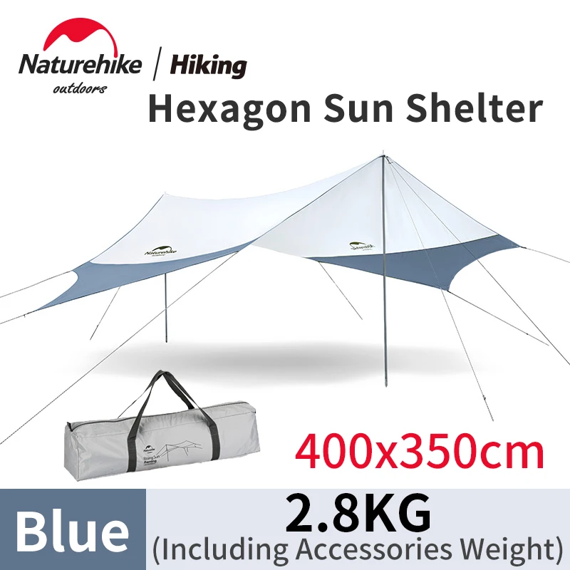 

Naturehike KR Camp Hexagonal Large Sunshade 15D Oxford Cloth Outdoor UPF50+ Sunscreen Canopy 5-8 Persons Sandy Beach Sun Shelter