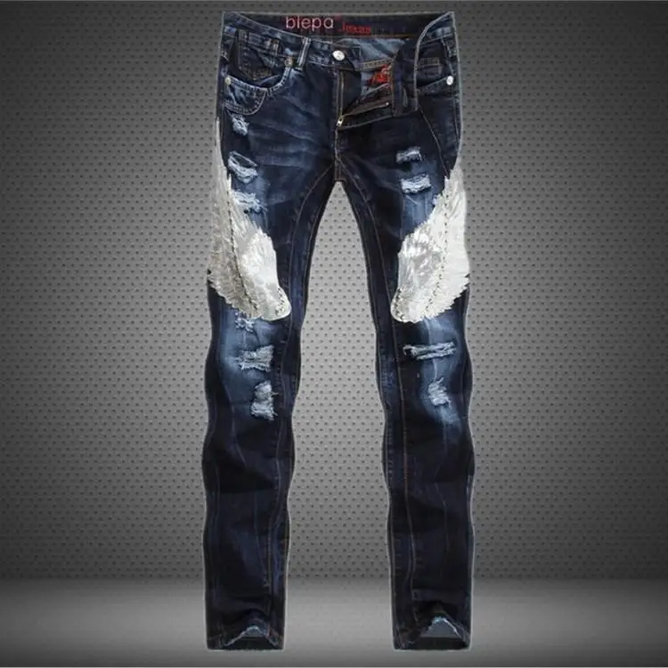 

Men's Loose Jeans Good Quality Embroidery Denim Pants Distressed Trousers