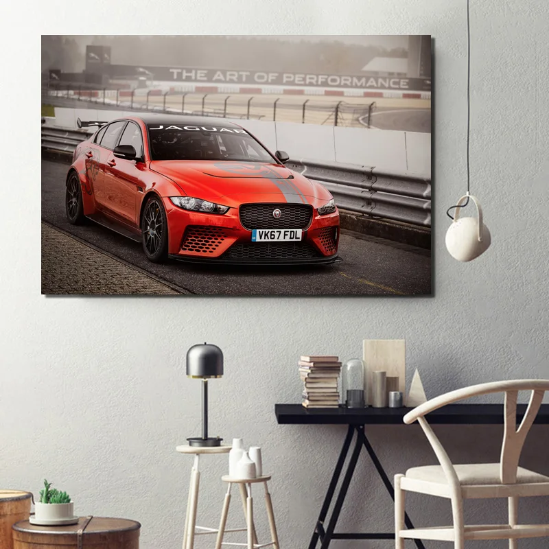 Картина с изображением оранжевого автомобиля Sportscar Jaguar XE SV Project 8 холст плакаты и
