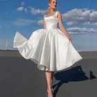 Женское Короткое свадебное платье, ТРАПЕЦИЕВИДНОЕ ПЛАТЬЕ до колена на бретелях-спагетти без рукавов, великолепное пляжное платье