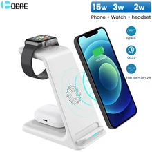 DCAE 15W Qi Wireless Charger Stand For IPhone 13 12 11 XS XR 8 Apple Watch Fast Charging Dock Station for Airpods Pro iWatch 7