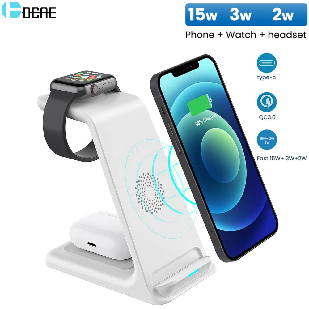 Беспроводное зарядное устройство DCAE 15 Вт Qi для IPhone 13 12 11 XS XR 8 Apple Watch док-станция