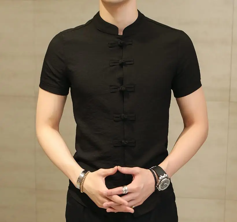 

Men's T Shirts Unique Button design Solid color Casual Blouse Men Chinese style Short sleeve T Shirt Beach Summer