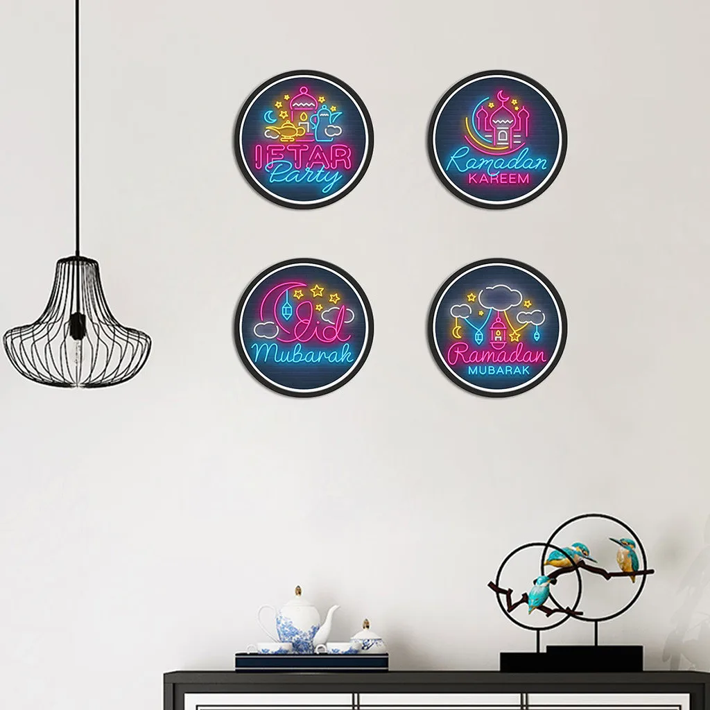

4 Pieces Muslim Ramadan Moon Wall Sticker Kit EID Mubarak Crescent Moon Building Sticker Decorative Living Room Wall Decal