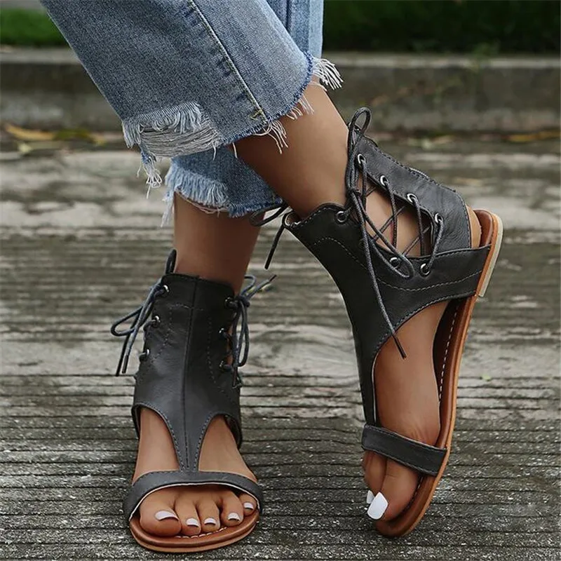 

Flat-bottomed women's sandals new fashion lace-up high-top sandals women shoes casual breathable womens shoes platform slides