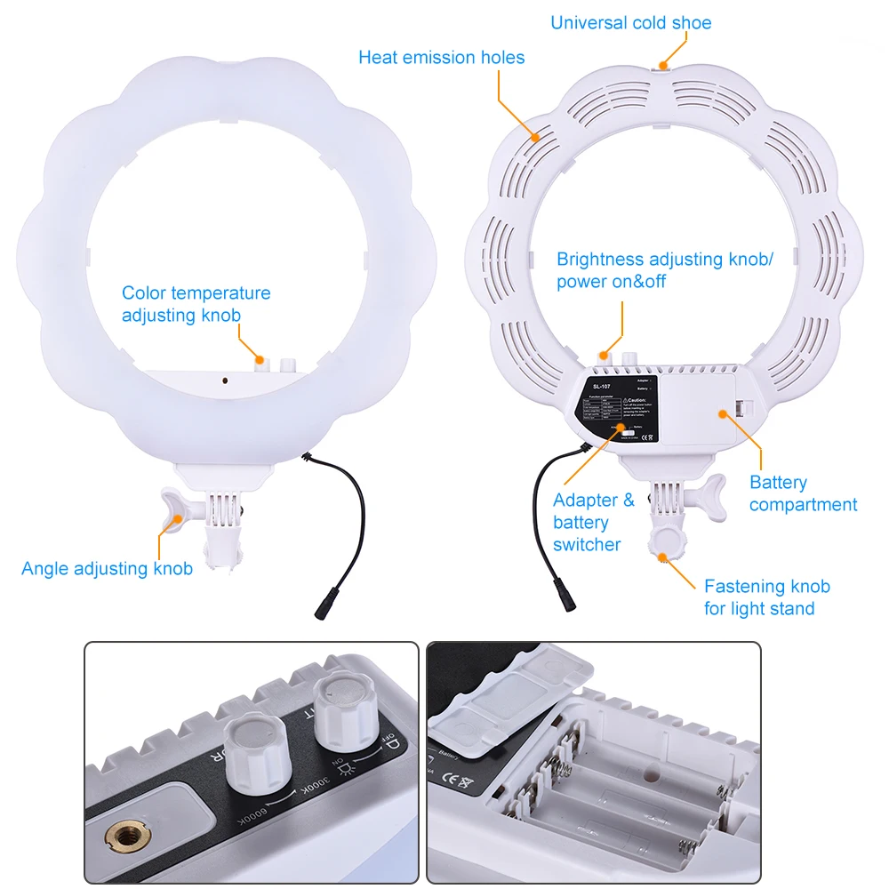 Лампа светодиодная кольцевая заполняющая для видеосъемки с зеркалом макияжа 384