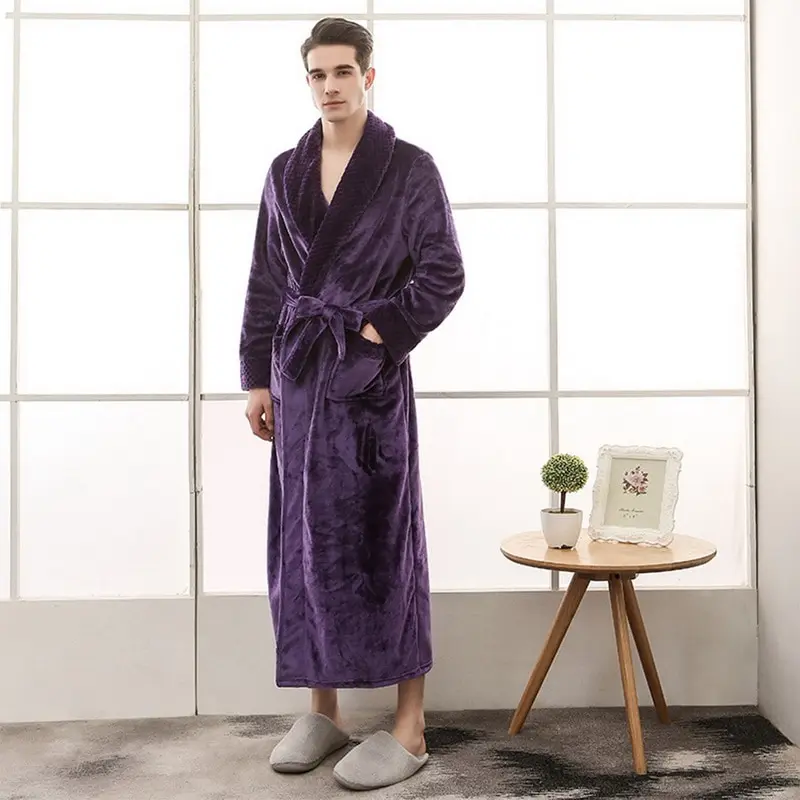 

Winter Thick Warm Lovers Kimono Bath Robe Gown Couples Soft Flannel Sleepwear Large Long Nightgown Hot Coral Fleece Bathrobe