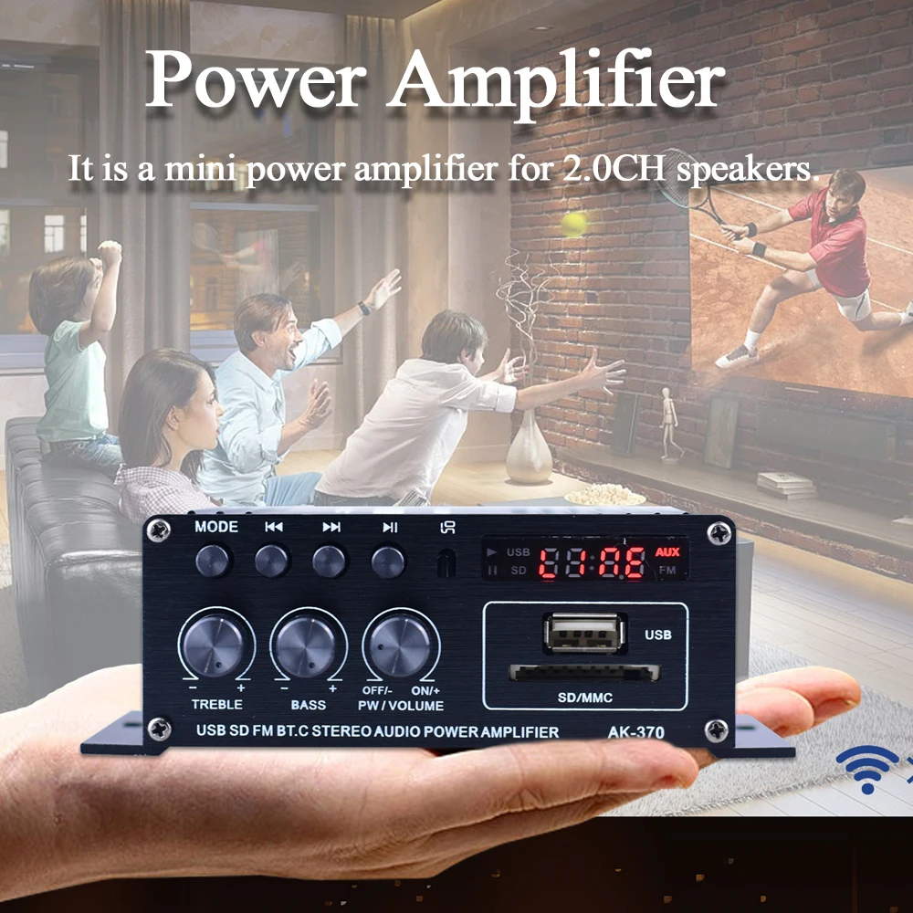 

AK370 Mini Audio Power Amplifier Portable Sound Amplifier Speaker Amp for Car and Home