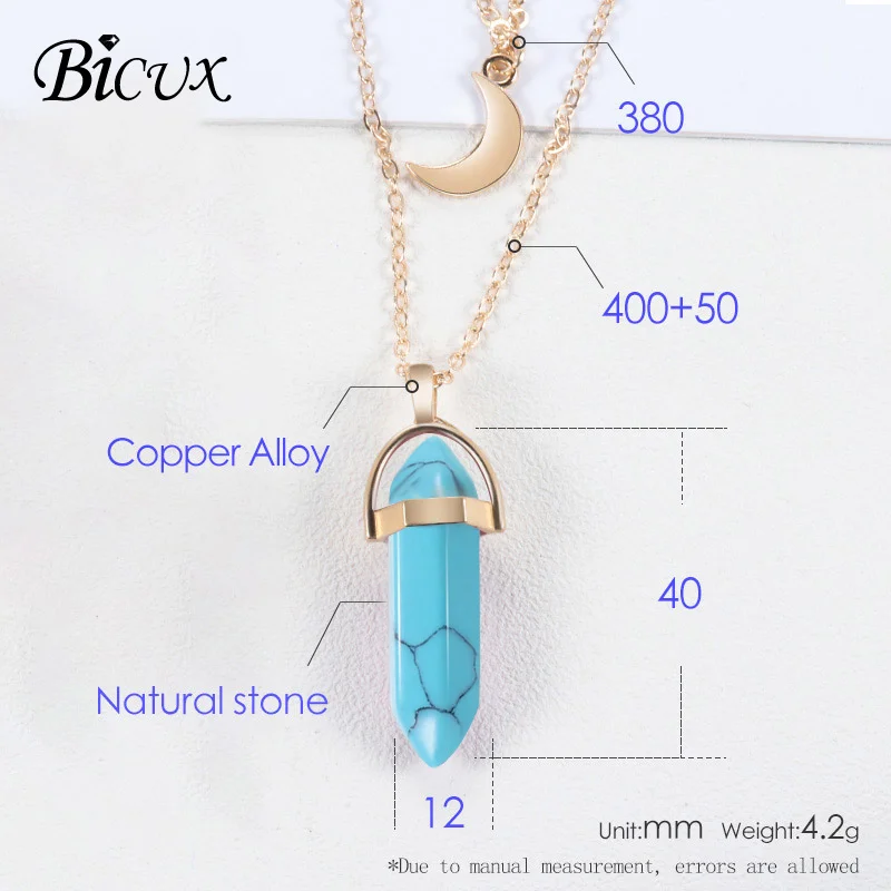 

BICUX Fashion Hot Hexagonal Column Bullet Stone Pendants Necklaces Gold Moon Party Long Necklace for Women 2019 Vintage Jewelry