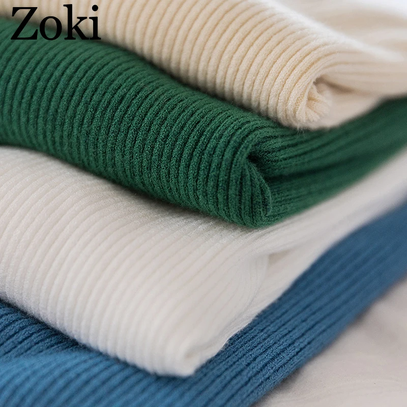 Zoki Sexy V Neck Women Pullover Sweater Fashion Autumn Winter Long Sleeve Knitted Jumper Top Casual Korean Slim Basic Blouse 