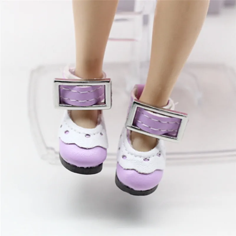 Фиолетовый 1 пара 2,8 см обувь подходит для Blyth Licca Jb Pullip кукла мини игрушка обувь для русской куклы 7 цветов кружевная обувь для 1/6 BJD куклы - Цвет: Фиолетовый