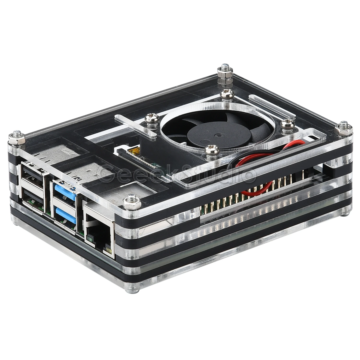 Акриловый прозрачный/прозрачный и черный чехол для Raspberry Pi 4 Model B с большим