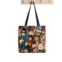 2021 shopper rock collage mix printed tote bag women harajuku shopper funny handbag girl shoulder shopping bag lady canvas bag