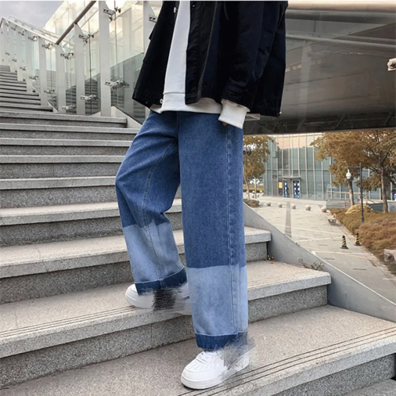 

Men Jeans Denim Patchwork Gradient Color Straight Wide Leg Loose Plus Size 3XL Fashion Casual Students Streetwear All-match New