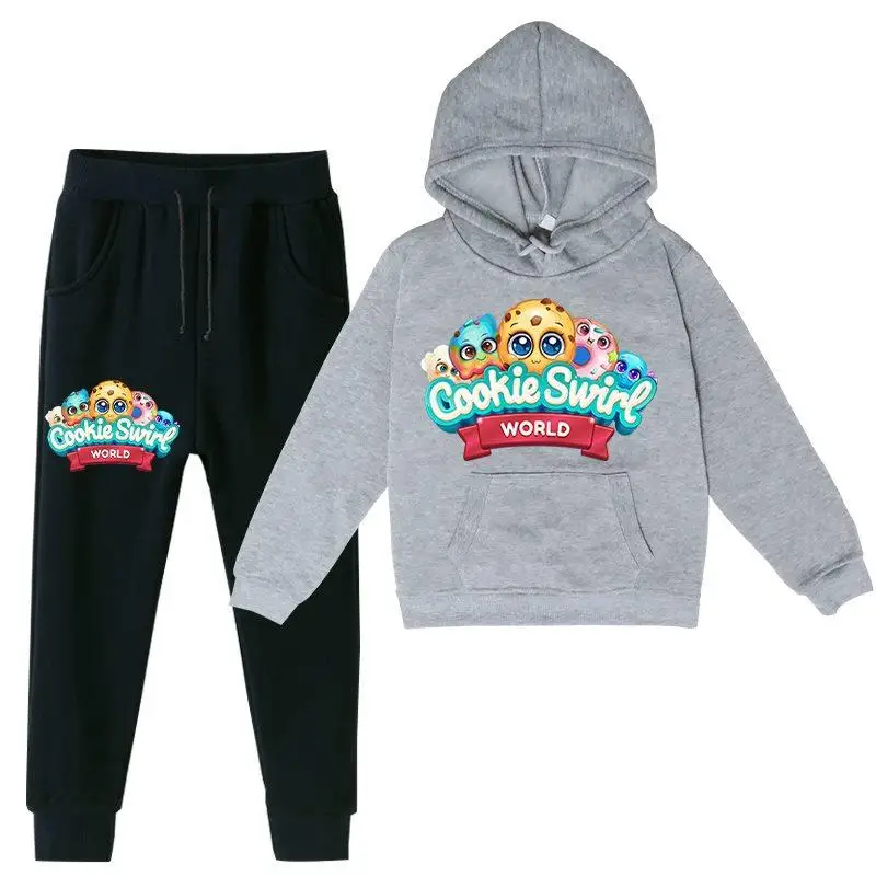 

2 шт./компл. детская одежда с изображением печенья, повседневные толстовки и брюки для мальчиков и девочек, детский модный костюм для бега, св...