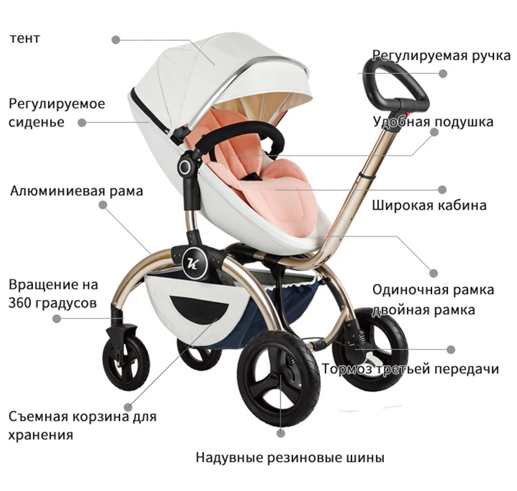 

RU free shipping 2020 Kuudy new Luxury Carriage Higher Land-scape Golden baby 3 in 1 Portable Folding Stroller newborn