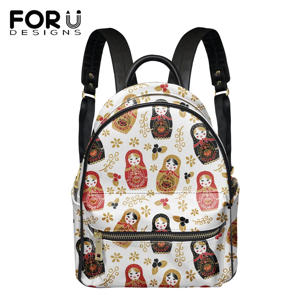 

FORUDESIGNS Women Leather Backpacks Cute Russia Matryoshka 3D Printed Female Backpack Girls School Bag Bagpack Ladies Sac A Dos