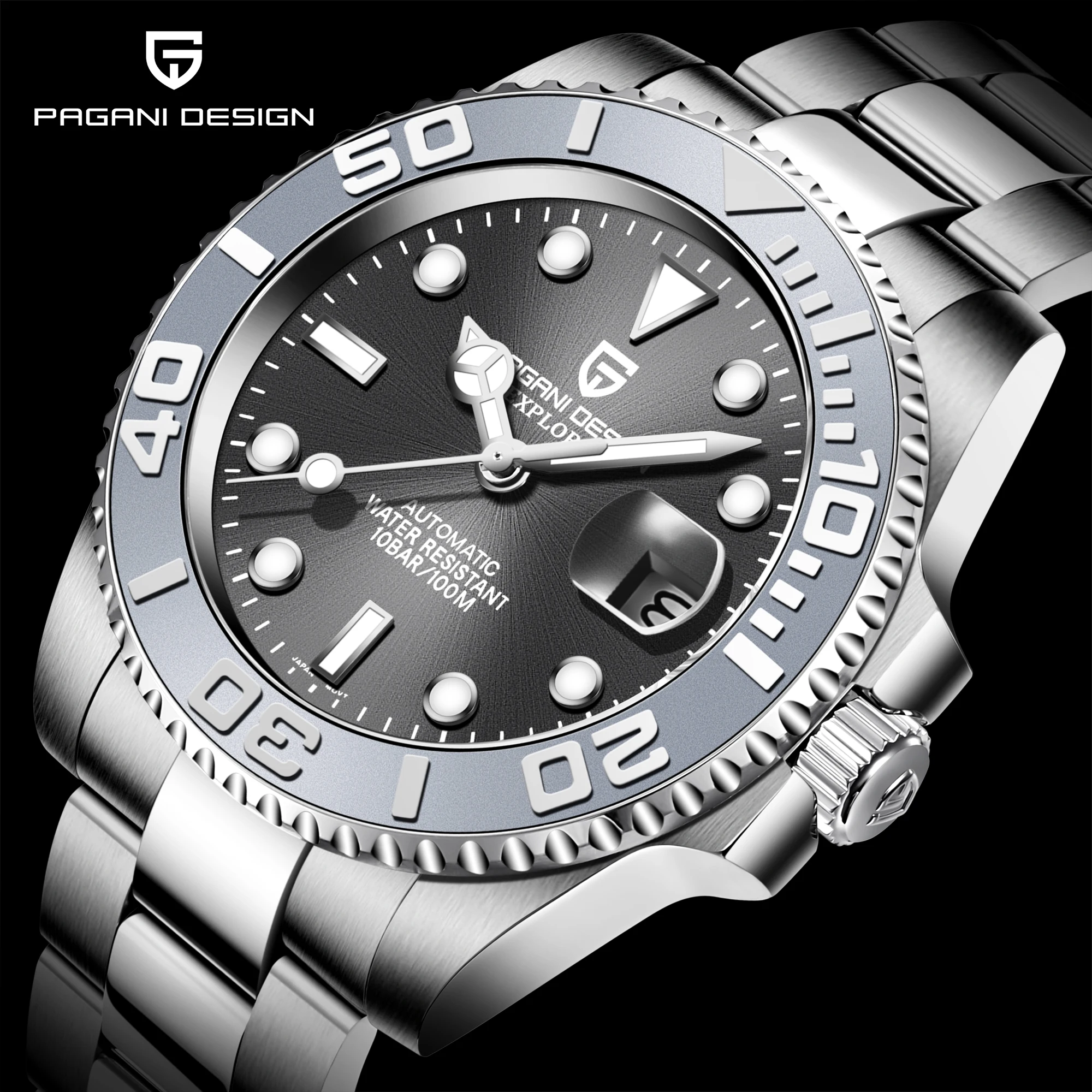 

PAGANI Design Men Automatic Watch Sapphire Luxury Mechanical Wristwatch Stainless Steel Waterproof Watch Men Mekaniska klockor